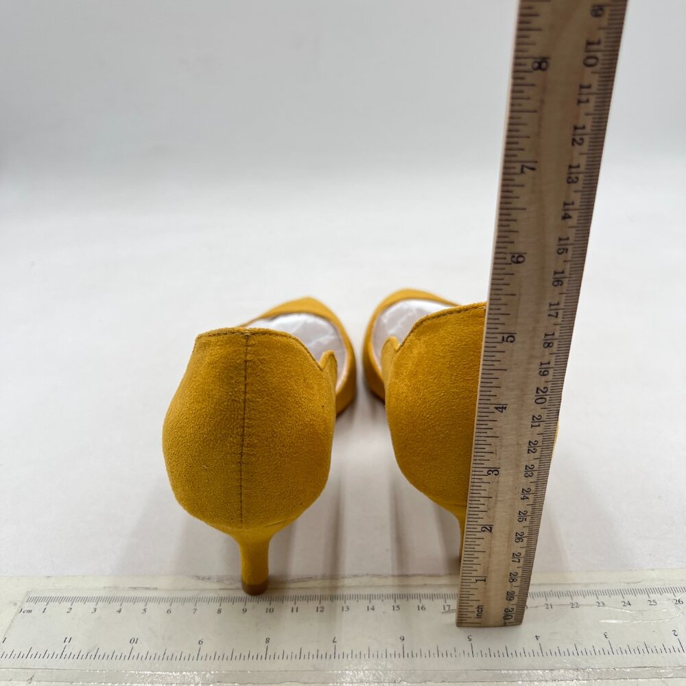 YDN Yellow Scalloped Pointed-Toe Kitten Heel D'Orsay Pumps - Picture 5 of 8